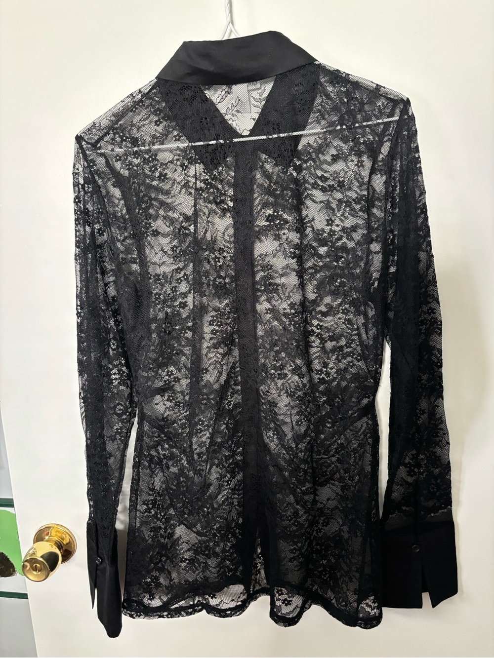 Quiet Luxury Whimsigoth Flirty Future Collective Black Lace Button-Up Shirt - Picture 4 of 4